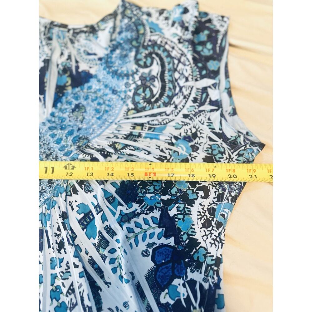 Boho Y2K Rock Blue Beaded Short Sleeve Blouse Large One World No Tag Summer - Picture 6 of 7